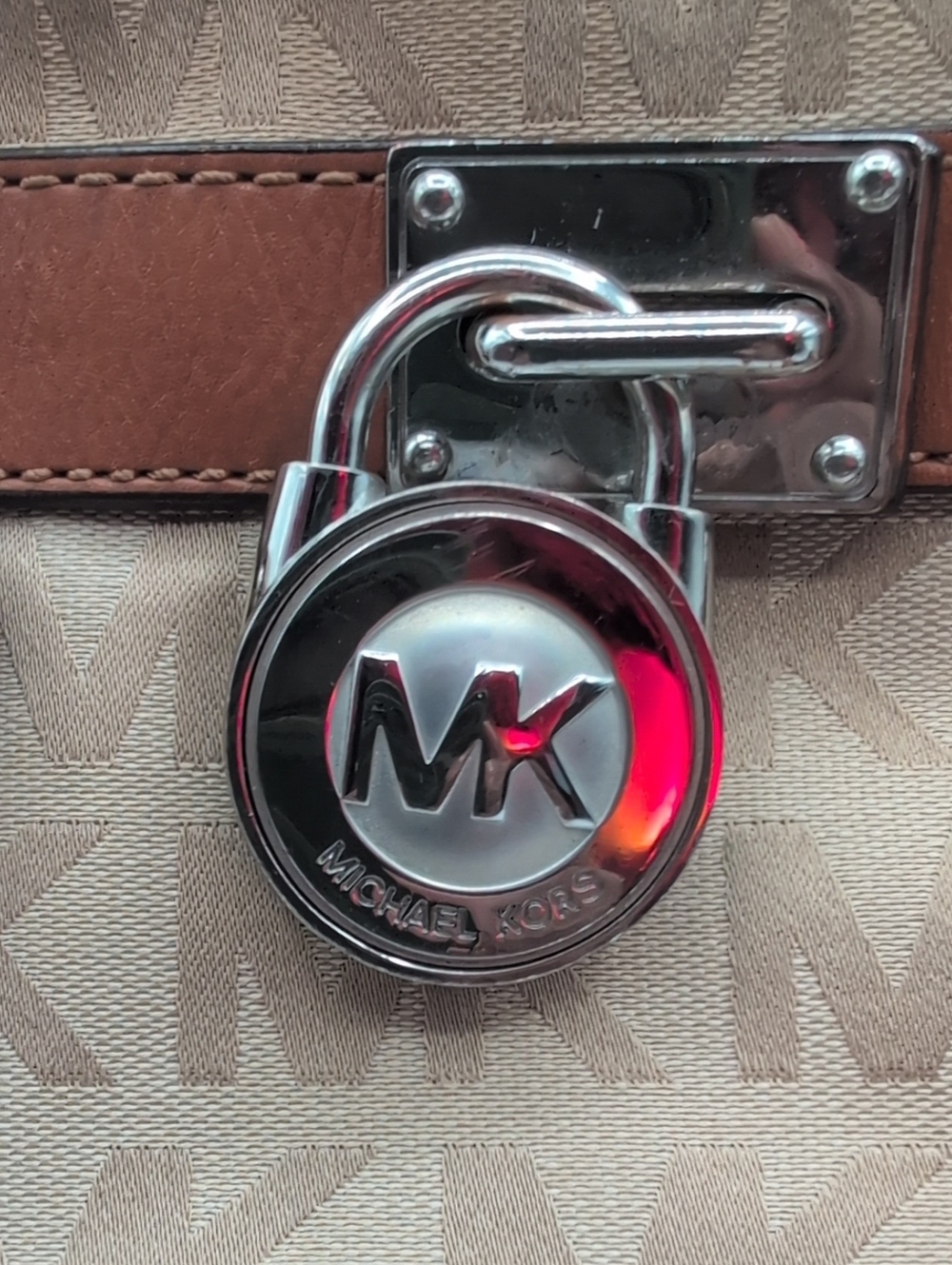 Michael Kors | Beige and Brown MK Logo Satchel - Picture 2 of 10